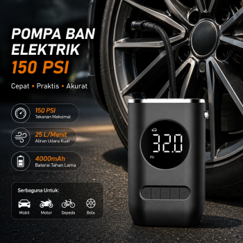 Gambar produk EAFC Pompa Ban Elektrik Portable Air Compressor 150 PSI 4000mAh - CZK-3668