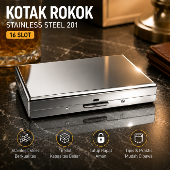 Ophone Kotak Rokok Stainless Steel 201 Cigarette Box Case 16 Slot - JD-SH200
