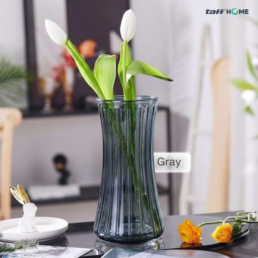 Gambar produk TaffHOME Vas Bunga Kaca Bening Estetik Vintage Glass Flower Vase - Y23 - Utama