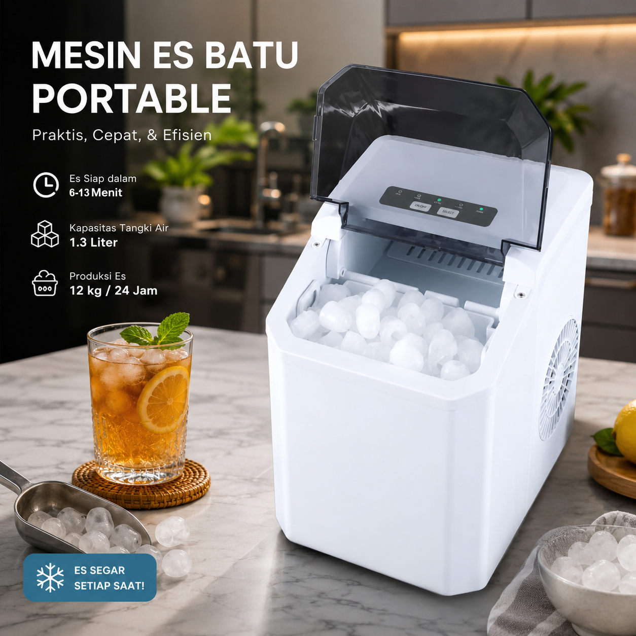 Gambar produk SIGAL Mesin Es Batu Kristal Otomatis Mini Portable Ice Maker 12kg 100W - YH-16 - Utama