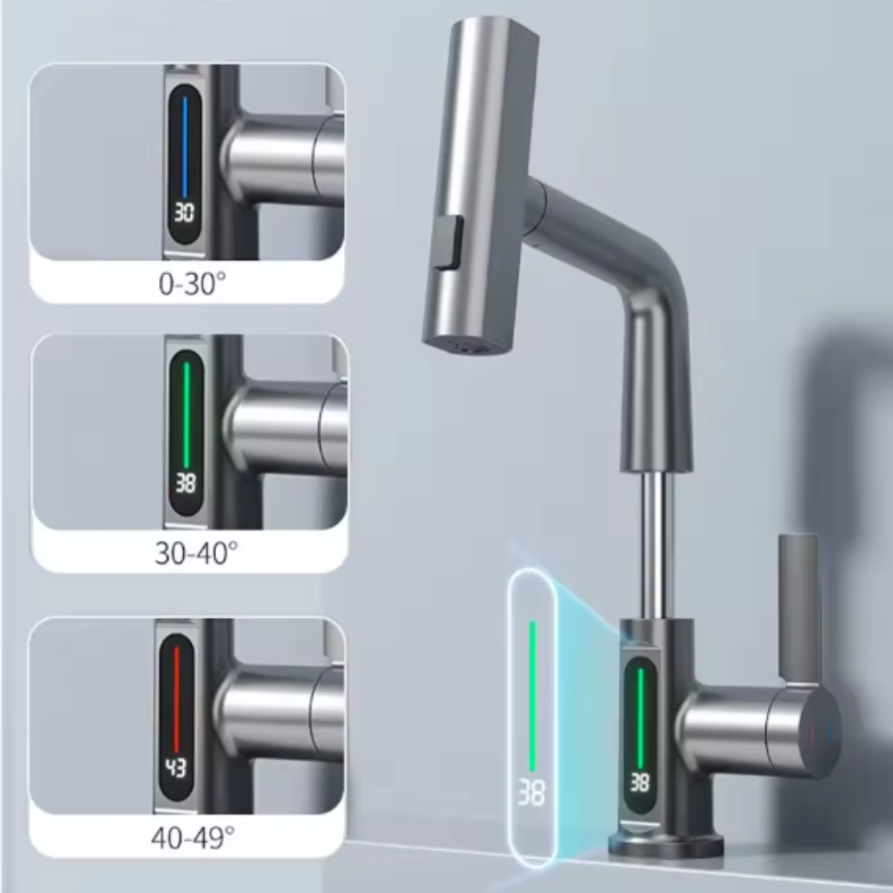 BATHE PROJECT Keran Air Wastafel Mixer Panas Dingin Pull Out Faucet - K040 Gambar produk BATHE PROJECT Keran Air Wastafel Mixer Panas Dingin Pull Out Faucet - K040 - 2