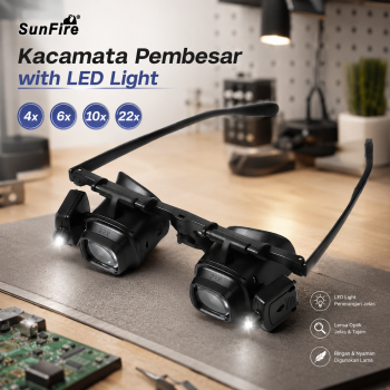 SunFire Kacamata Pembesar 22x Magnifier Glasses with LED Light - Black