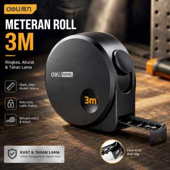 Gambar produk Deli Home Meteran Roll Tukang Bangunan Measuring Tape Auto Lock 3M - HT8316