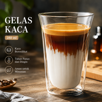 One Two Cups Gelas Kaca Aesthetic Kopi Espresso Double Wall Glass - SN510