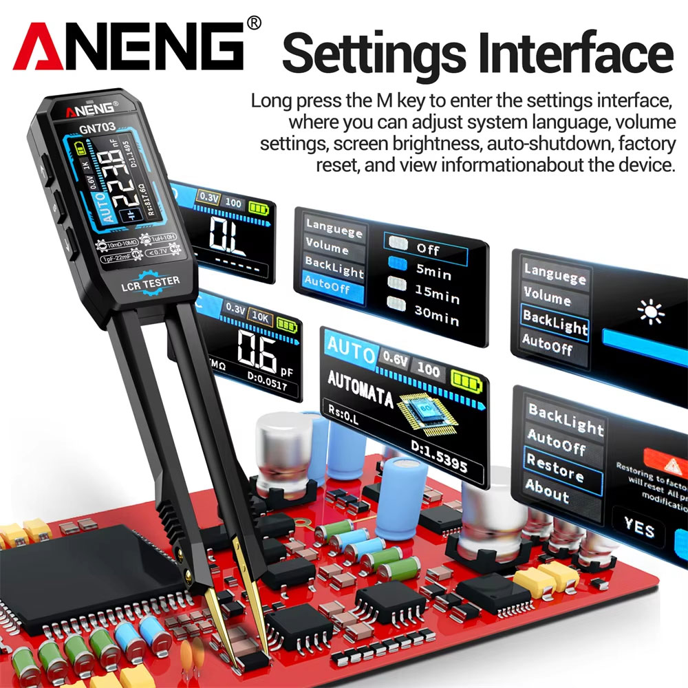 ANENG LCR Tester Meter Digital Smart Tweezer SMD Resistansi 250mAh - GN703 Gambar produk ANENG LCR Tester Meter Digital Smart Tweezer SMD Resistansi 250mAh - GN703 - 2