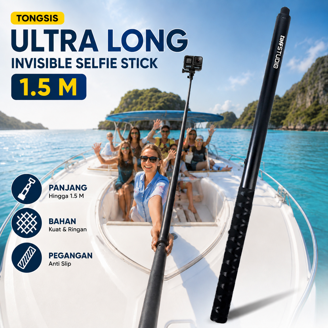 TaffSTUDIO Tongsis Insta360 GoPro Ultra Long Selfie Stick 1.5M - YZ515 Gambar produk TaffSTUDIO Tongsis Insta360 GoPro Ultra Long Selfie Stick 1.5M - YZ515 - Utama