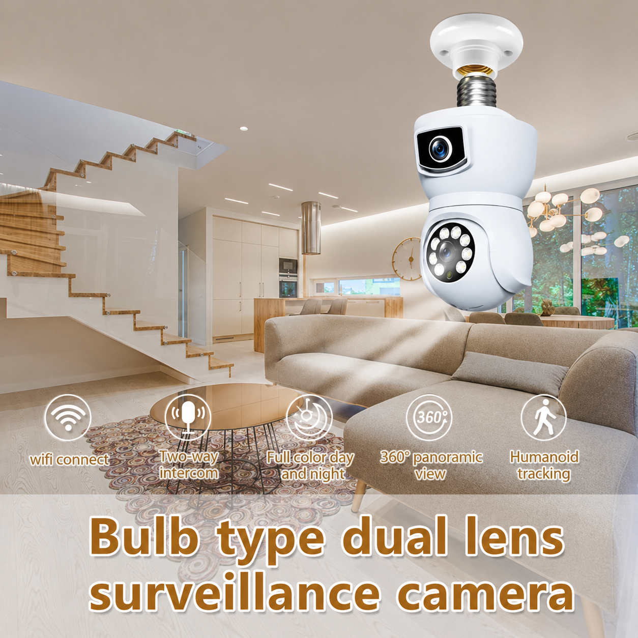 V380 Pro Kamera CCTV Bohlam Indoor WiFi IP Camera Dual Lens 1MP 1080P - E9 Gambar produk V380 Pro Kamera CCTV Bohlam Indoor WiFi IP Camera Dual Lens 1MP 1080P - E9 - Utama