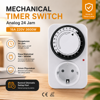 Ayanjin Mechanical Timer Switch Analog 24 Jam 16A 220V 3600W - FRK-D1
