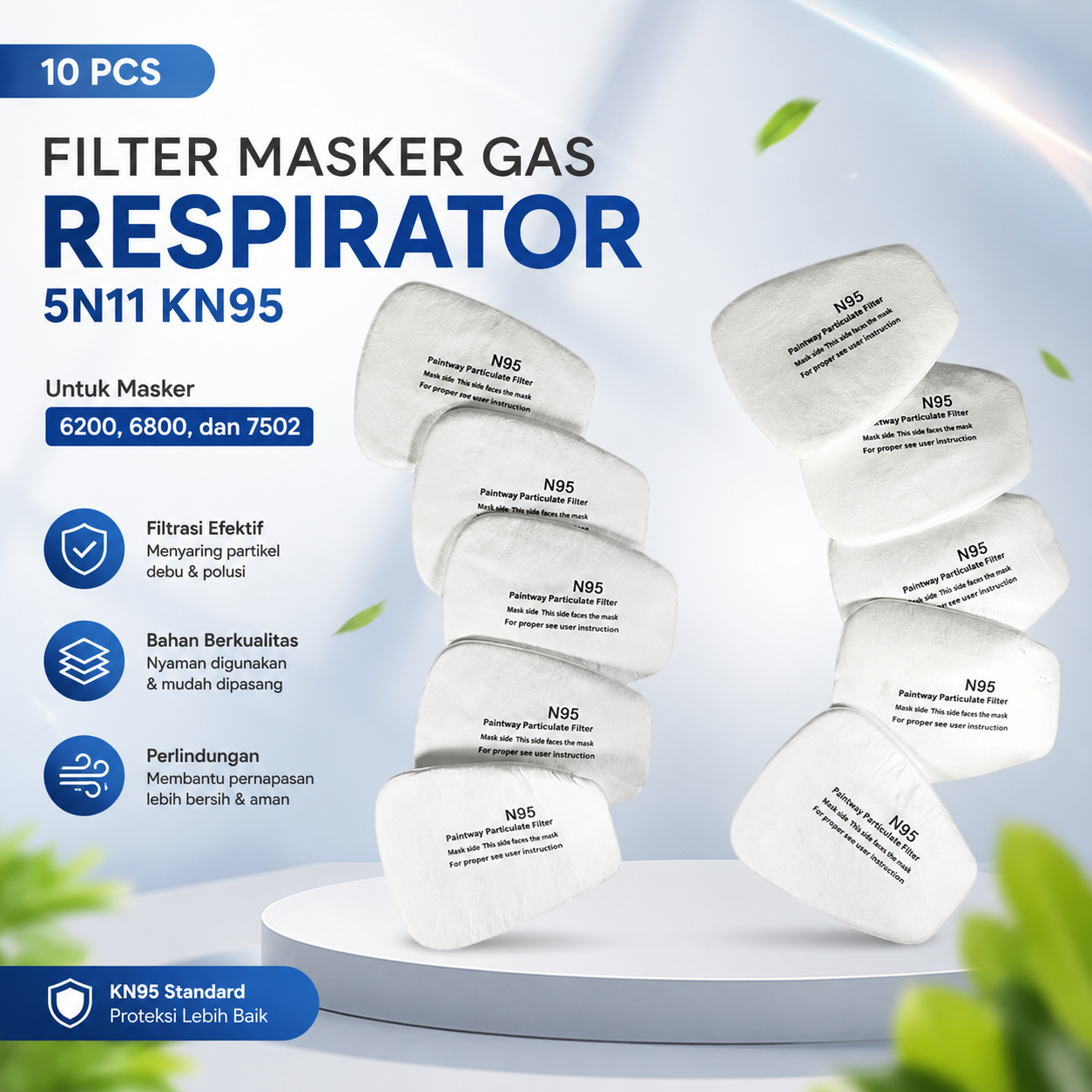 Gambar produk TaffGUARD Filter Masker Gas Respirator Cotton 5N11 KN95 6200 10 PCS - KA-5N11 - Utama