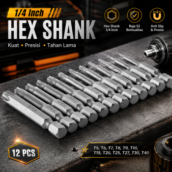 Mesee Kepala Obeng Torx Head Screwdriver Bits Set 1/4 Inch 12 PCS - MS12