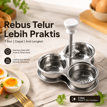 Gambar produk AMMBER Alat Rebus Telur 3 Slot Non-Stick Perforated Hole Egg Poacher - YD16