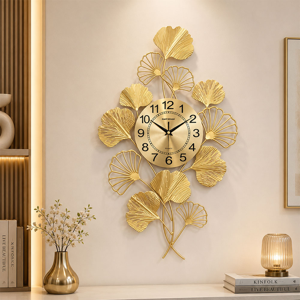 TaffHOME Jam Dinding Elegan Daun Ginkgo Quartz Movement 55cm - 2102-55 Gambar produk TaffHOME Jam Dinding Elegan Daun Ginkgo Quartz Movement 55cm - 2102-55 - 1