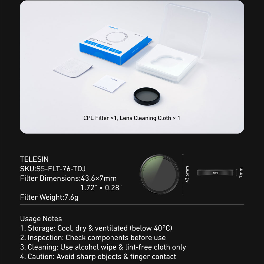 Gambar produk TELESIN Lens Camera Filter CPL Polarizing for DJI Osmo Action 6 - S5-FLT-76-TDJ - 4