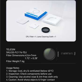 Gambar produk TELESIN Lens Camera Filter CPL Polarizing for DJI Osmo Action 6 - S5-FLT-76-TDJ - 4