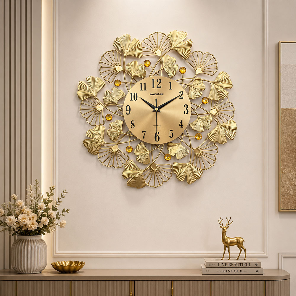 TaffHOME Jam Dinding Besi Elegan Ginkgo Leaf Quartz Movement 38cm - 25017 Gambar produk TaffHOME Jam Dinding Besi Elegan Ginkgo Leaf Quartz Movement 38cm - 25017 - 2