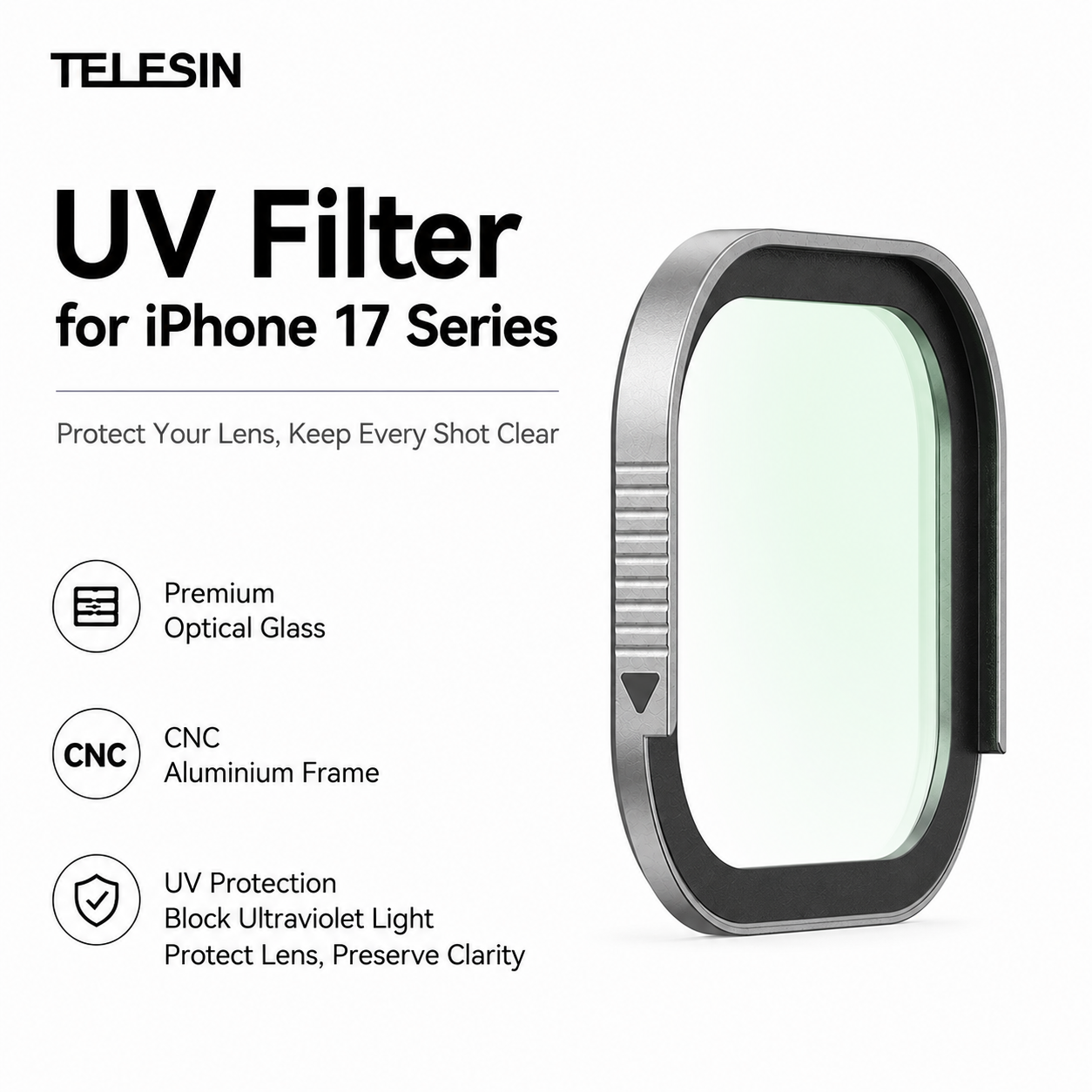 Gambar produk TELESIN Lens Camera Filter UV 1/4 Magnetic iPhone 17 Series - P5-FLT-013 - Utama