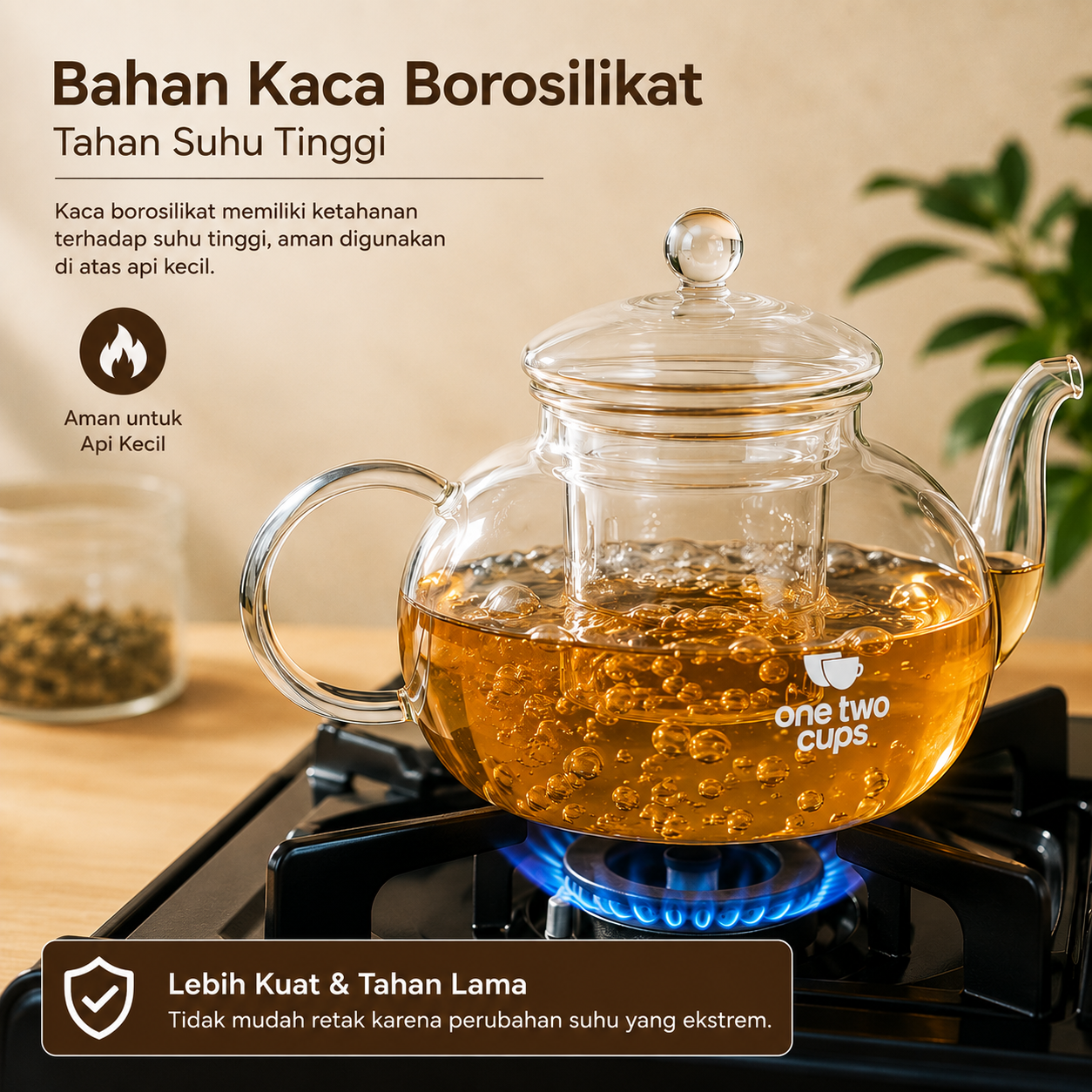 Gambar produk One Two Cups Teko Teh Kaca Saringan Tahan Panas Api Infuser Teapot 1L - 8CV102 - 3