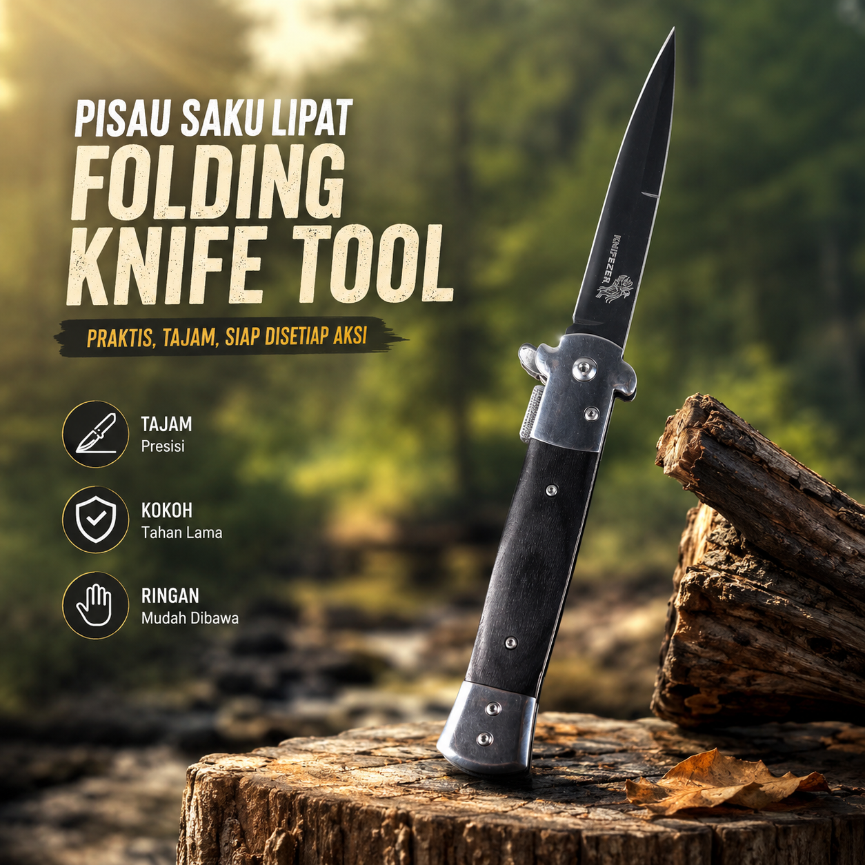 KNIFEZER Pisau Saku Lipat Folding Portable Knife Tool Wood Grip - S12 Gambar produk KNIFEZER Pisau Saku Lipat Folding Portable Knife Tool Wood Grip - S12 - Utama