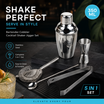 Gambar produk One Two Cups 5in1 Bartender Cobbler Cocktail Shaker Jigger Set 350ml - AY8837