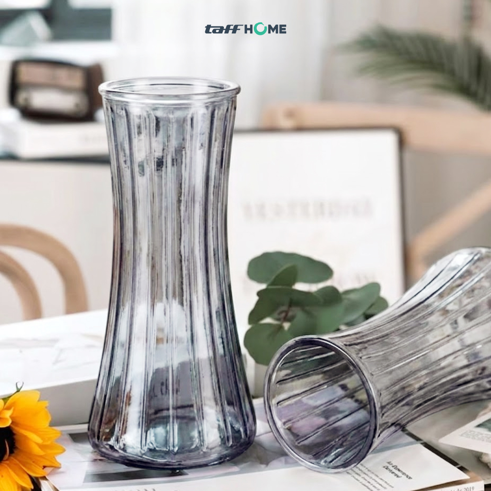 Gambar produk TaffHOME Vas Bunga Kaca Bening Estetik Vintage Glass Flower Vase - Y23 - 6