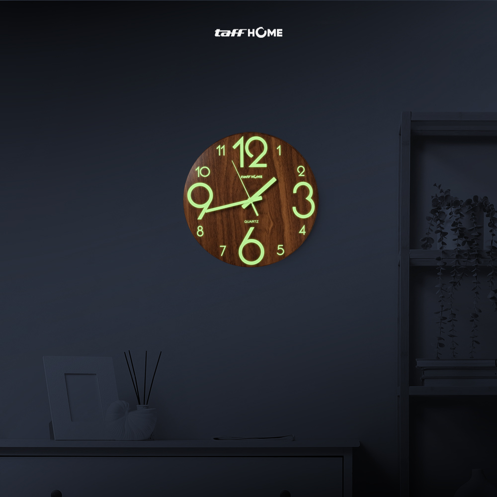 Gambar produk TaffHOME Jam Dinding Bulat Quartz Luminous Glow in The Dark 30cm MDB3 - 6