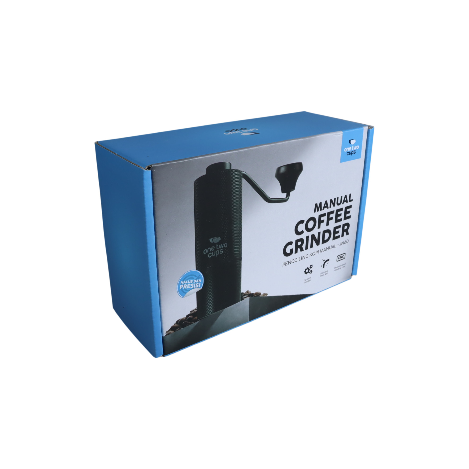Gambar produk One Two Cups Penggiling Kopi Manual Coffee Grinder Burr Stainless - JN60 - Kemasan