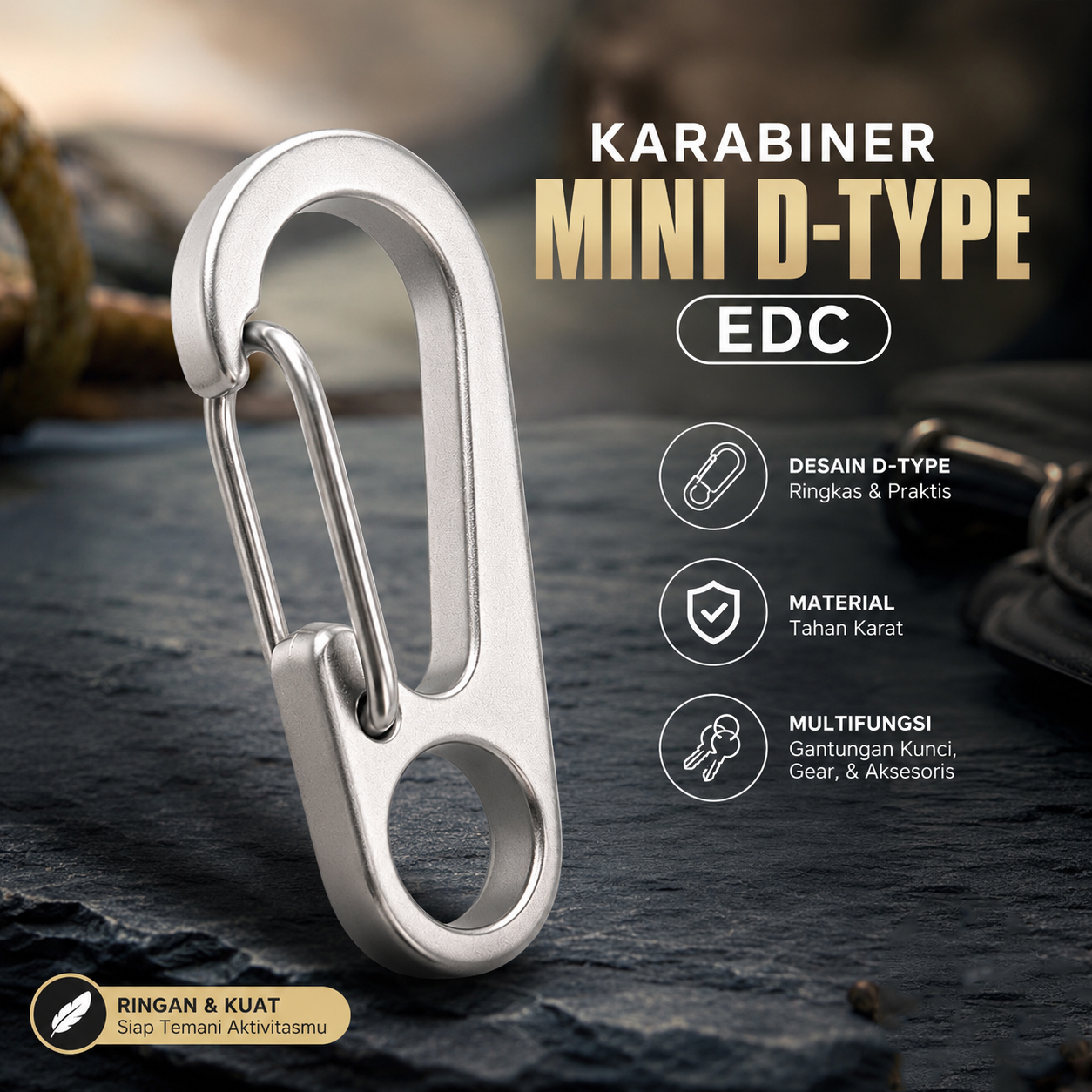 TaffSPORT Karabiner Mini D-type Hanging Keychain EDC Outdoor Metal - AT36 Gambar produk TaffSPORT Karabiner Mini D-type Hanging Keychain EDC Outdoor Metal - AT36 - Utama