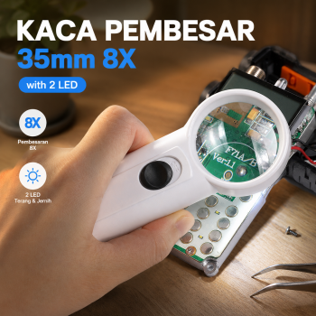 Gambar produk Kaca Pembesar Handheld Magnifying Glass Lup with 2 LED 35mm 8X - MG6B-2