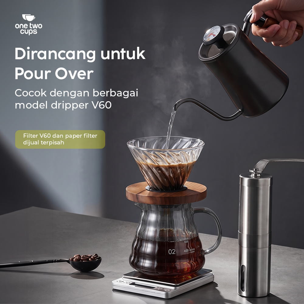 One Two Cups Teko Kopi Coffee Server V60 Drip Pour Over Kaca 600ml - XGS-36/60 Gambar produk One Two Cups Teko Kopi Coffee Server V60 Drip Pour Over Kaca 600ml - XGS-36/60 - 1