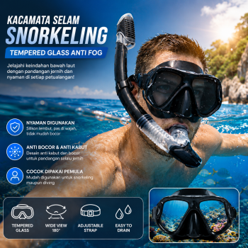 UVO Kacamata Selam Snorkeling Tempered Glass Anti Fog Diving Mask - U-88