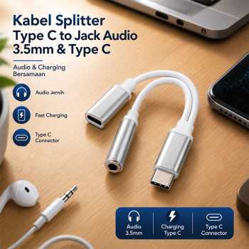 Clu 2in1 Kabel Splitter USB Type C to Jack Audio 3.5mm dan Type C - L45