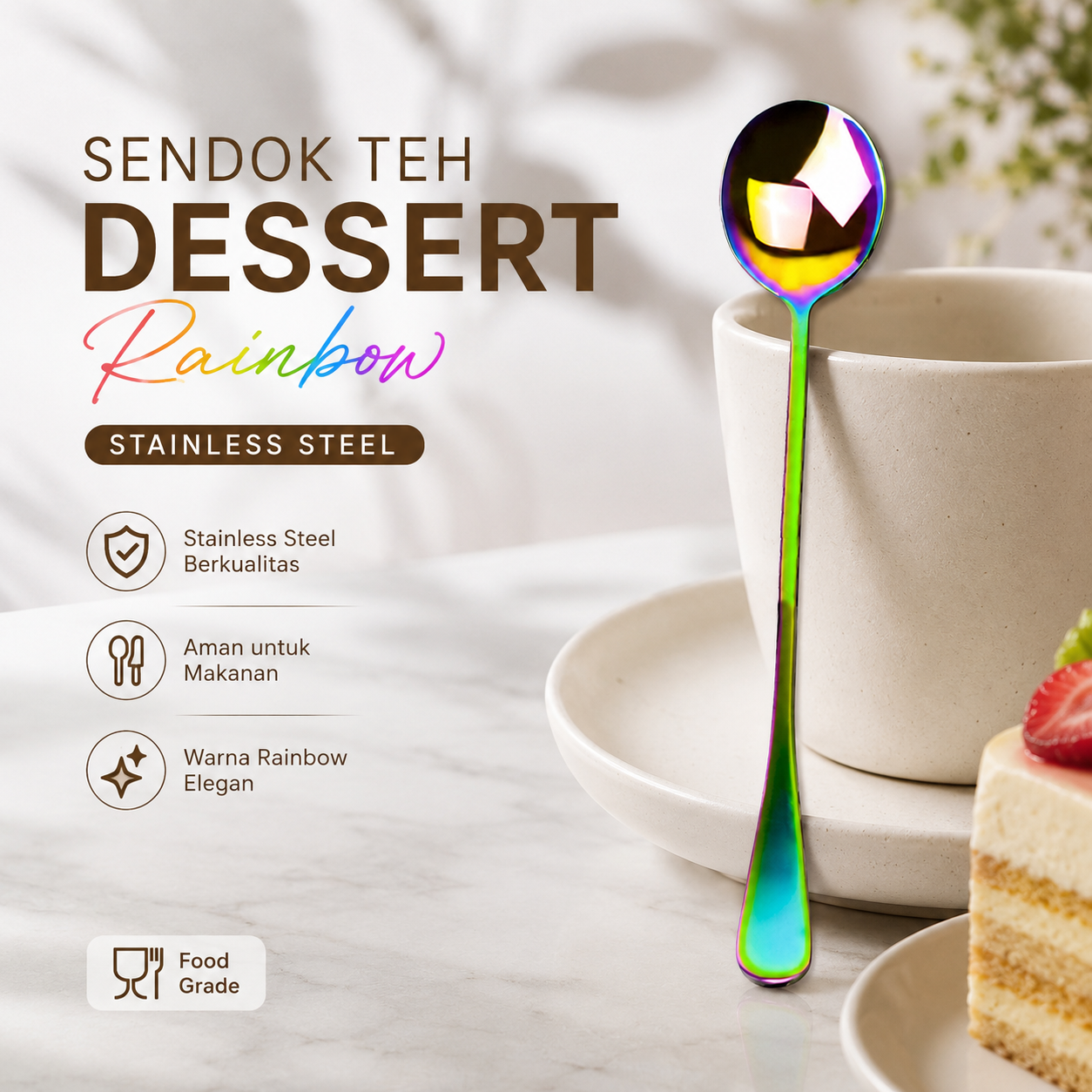 Asipartan Sendok Teh Dessert Rainbow Spoon Stainless Steel Bulat - A014 Gambar produk Asipartan Sendok Teh Dessert Rainbow Spoon Stainless Steel Bulat - A014 - Utama