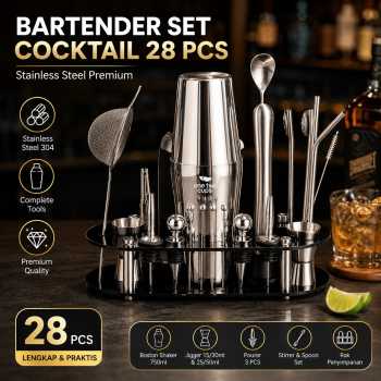 One Two Cups Bartender Set Cocktail Boston Shaker Stainless 28 PCS - SH-23