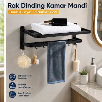 CANRY Rak Dinding Kamar Mandi Gantungan Handuk Double Layer Foldable - C2