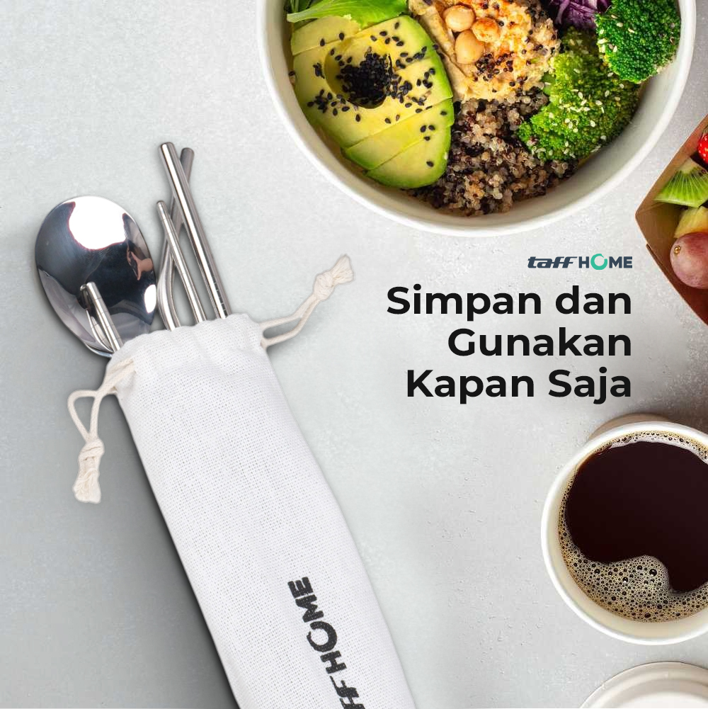 TaffHOME Set Perlengkapan Makan Sendok Garpu Sumpit Sedotan with Pouch - T10 Gambar produk TaffHOME Set Perlengkapan Makan Sendok Garpu Sumpit Sedotan with Pouch - T10 - 4