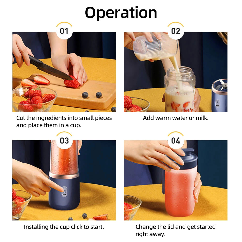 KAL Blender Portable Mini Juicer Buah 6 Pisau 40W 1200mAh 400ml - YE-07 Gambar produk KAL Blender Portable Mini Juicer Buah 6 Pisau 40W 1200mAh 400ml - YE-07 - 7