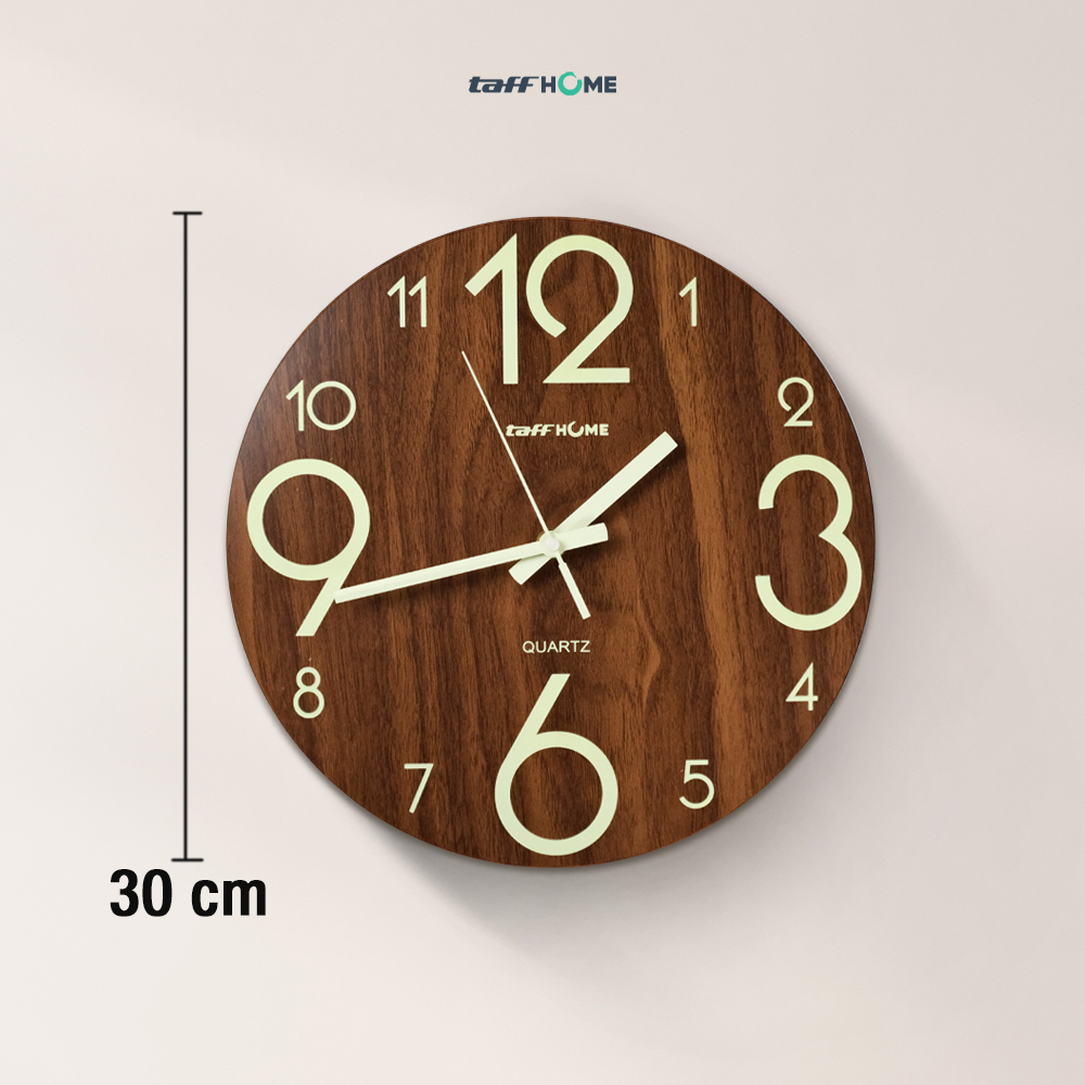 Gambar produk TaffHOME Jam Dinding Bulat Quartz Luminous Glow in The Dark 30cm MDB3 - 8