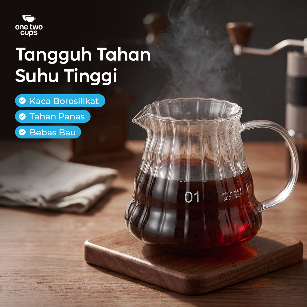 One Two Cups Teko Kopi Coffee Server V60 Drip Pour Over Kaca 360ml - XGS-36/60 Gambar produk One Two Cups Teko Kopi Coffee Server V60 Drip Pour Over Kaca 360ml - XGS-36/60 - 3