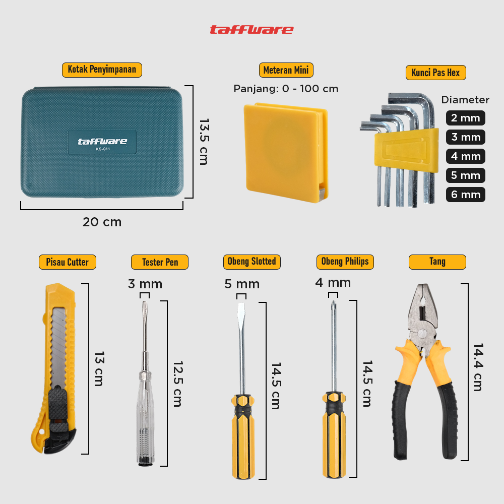 Gambar produk Taffware Tool Kit Set Perkakas Rumah Obeng Tang Cutter Kunci L 12in1 - KS-011 - 8