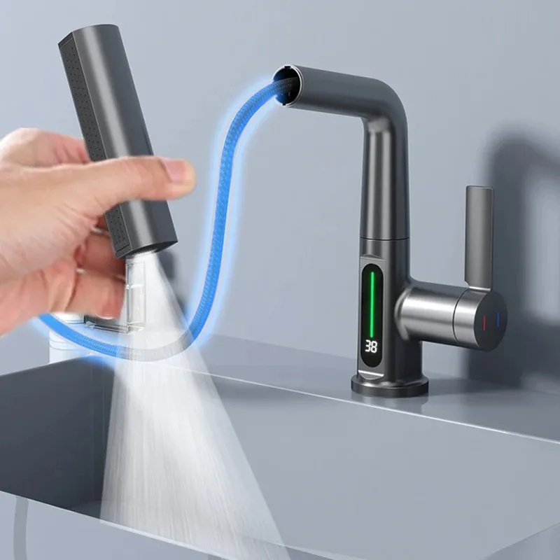 BATHE PROJECT Keran Air Wastafel Mixer Panas Dingin Pull Out Faucet - K040 Gambar produk BATHE PROJECT Keran Air Wastafel Mixer Panas Dingin Pull Out Faucet - K040 - 4