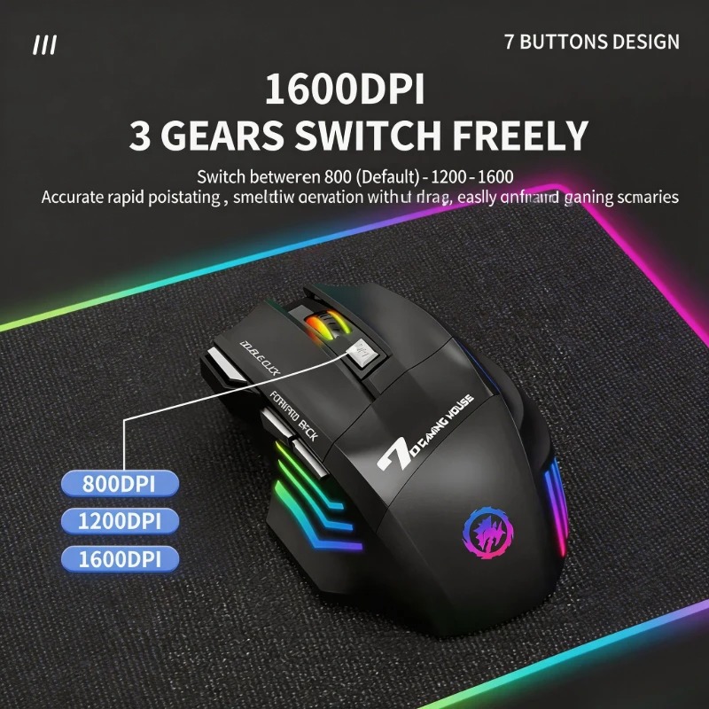 NUOLUX Mouse Gaming Wireless Optical 2.4GHz Ergonomic 7 Key 1600DPI - X7 Gambar produk NUOLUX Mouse Gaming Wireless Optical 2.4GHz Ergonomic 7 Key 1600DPI - X7 - 3