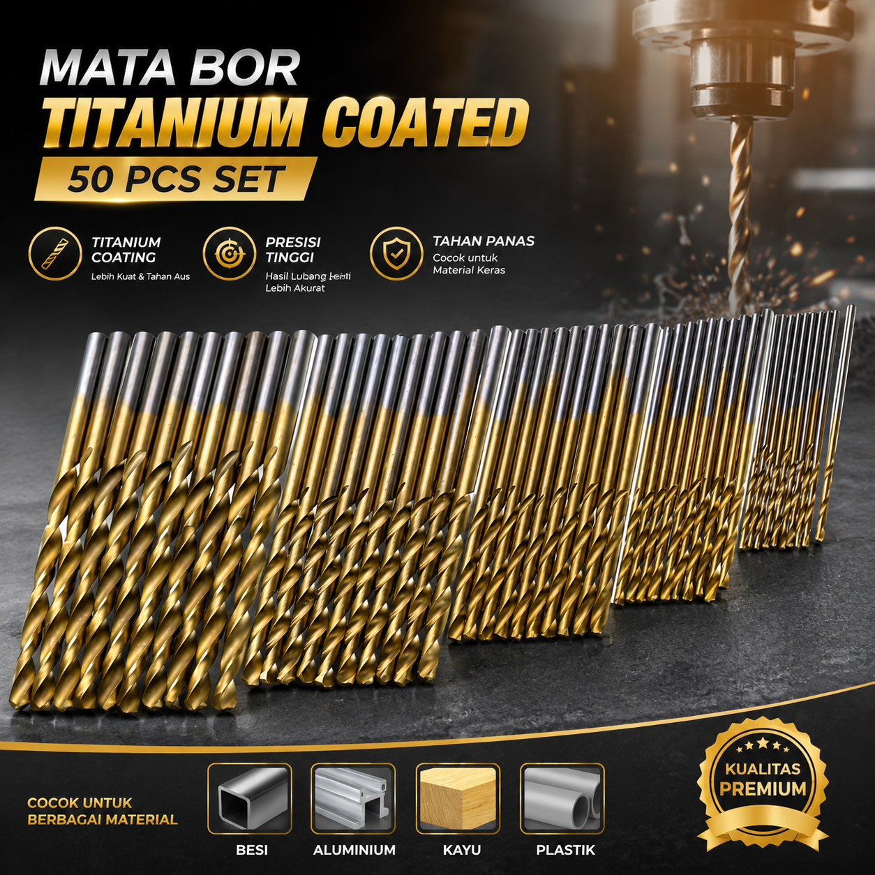 Gambar produk Taffware Mata Bor Power Drill Bits Titanium Coated 50 PCS - DW1361 - Utama