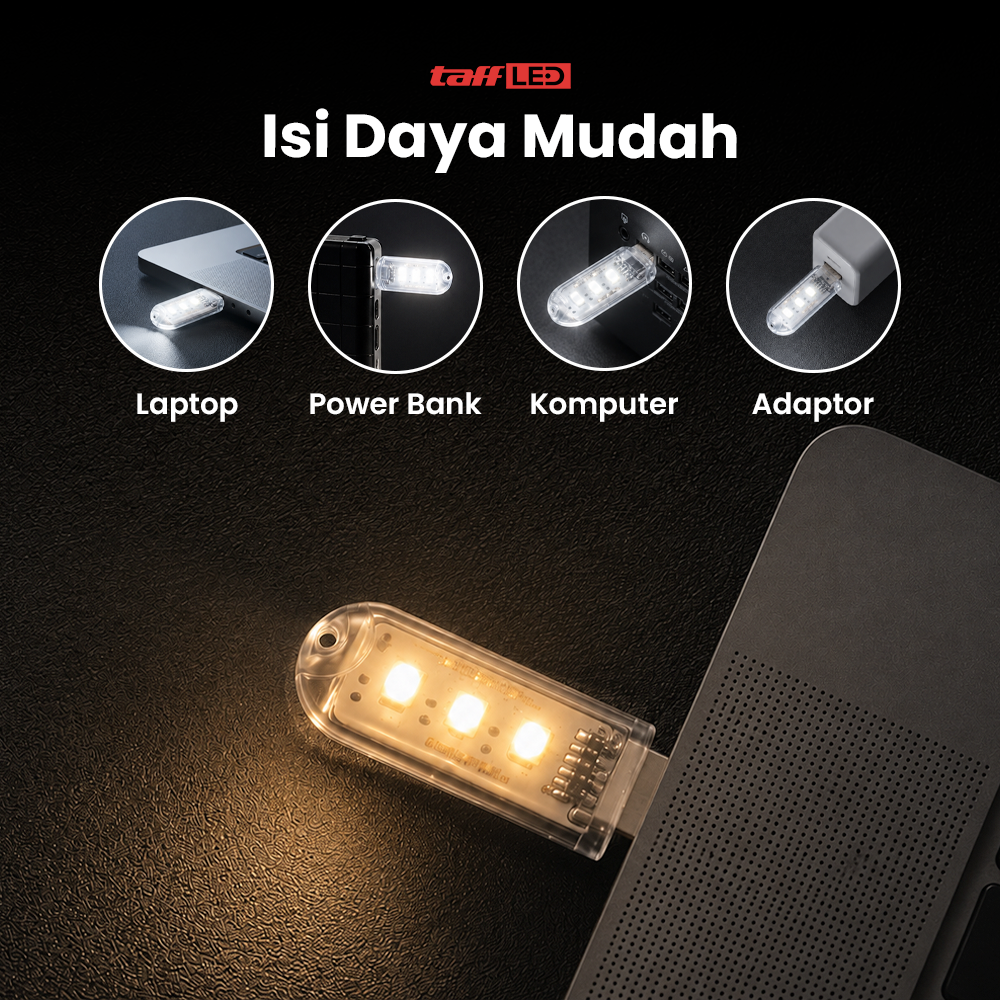 Gambar produk TaffLED Lampu Baca Mini LED USB Portable 5V 3 LED Warm White - SMD 5730 - 2