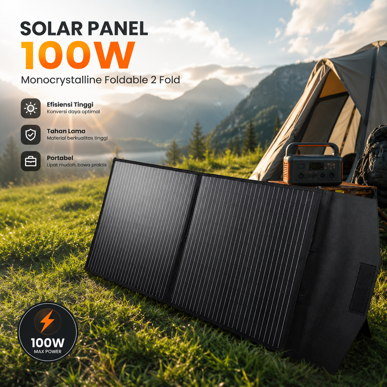 Gambar produk SolaBright Panel Surya Solar Foldable Monocrystalline 2 Fold 100W - AP-210 - Utama