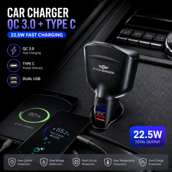 Gambar produk OTOHEROES Car Charger Mobil QC 3.0 LED Type C USB Cigarette 2.4A 22.5W - M7