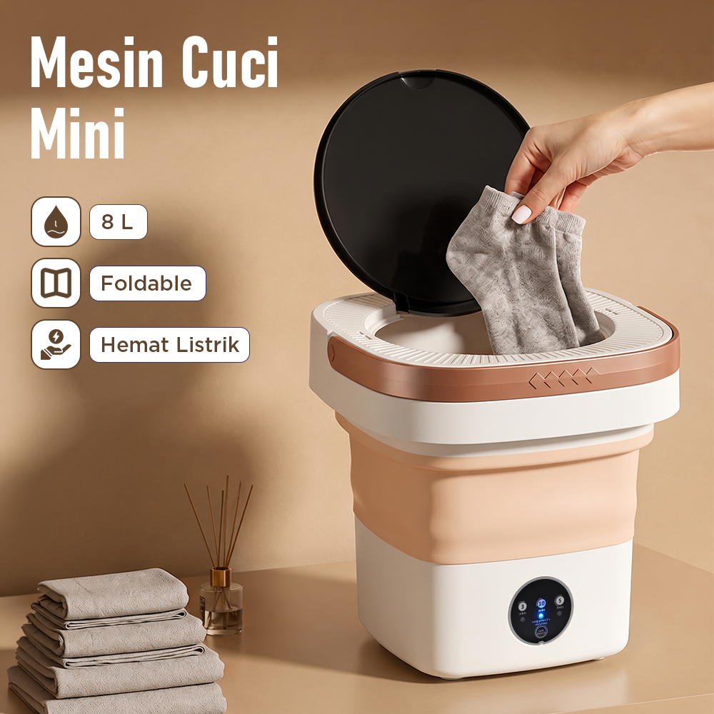 Gambar produk Houselin Mesin Cuci Mini Lipat Portable Foldable Washing Machine 8L - HS8 - Utama