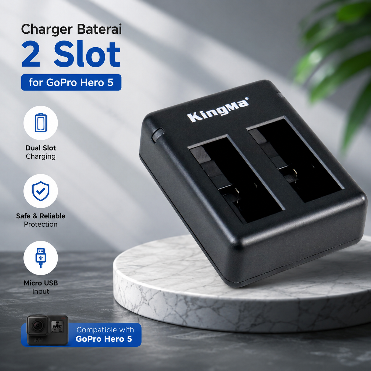 Gambar produk KingMa Charger Baterai Kamera AHDBT-501 2 Slot for GoPro Hero 5 - BM042 - Utama
