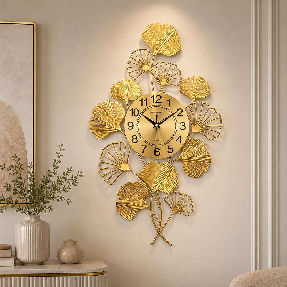 TaffHOME Jam Dinding Elegan Daun Ginkgo Quartz Movement 55cm - 2102-55 Gambar produk TaffHOME Jam Dinding Elegan Daun Ginkgo Quartz Movement 55cm - 2102-55 - 3