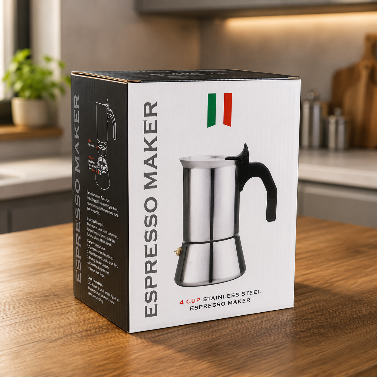 Gambar produk One Two Cups Moka Pot Teko Kopi Espresso Coffee Maker Stovetop 4 Cup 200ml - Z65 - Kemasan