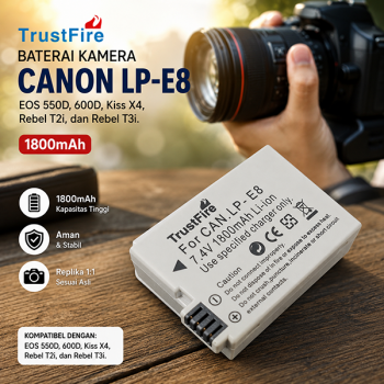 Gambar produk TrustFire Baterai Kamera Canon EOS 550D 600D Kiss X4 Rebel T2i 1800mAh - LP-E8 (Replika 1:1)